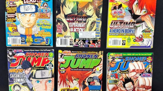 A compilation of Weekly Shonen Jump covers featuring iconic series like Naruto, One Piece, and Dragon Ball that defined global manga culture