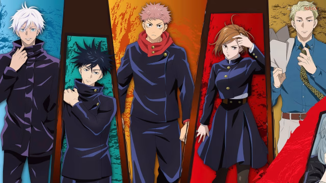 The core cast of Jujutsu Kaisen including Yuji Itadori, Gojo Satoru, Megumi Fushiguro, and Nobara Kugisaki, central to the series’ story and character-driven narrative